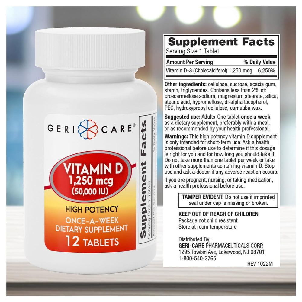 Visual emphasizes once-a-week dosing for simple, consistent use of GeriCare Vitamin D.