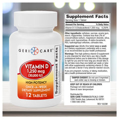 Visual emphasizes once-a-week dosing for simple, consistent use of GeriCare Vitamin D.