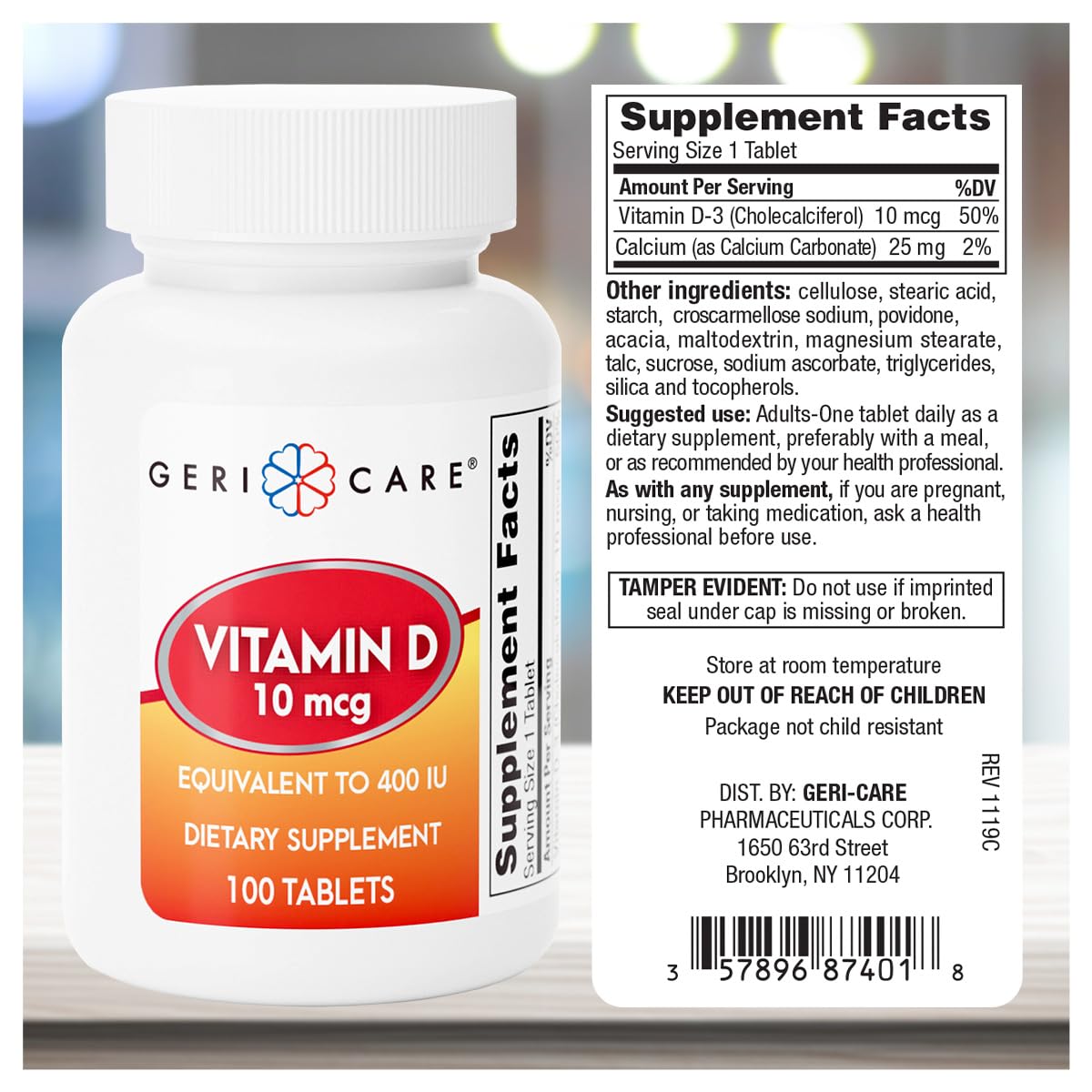 GeriCare Vitamin D 400 IU tablet close-up displaying individual tablets