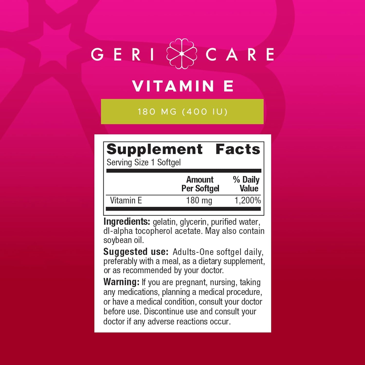 Pouring GeriCare Vitamin E softgels into hand for easy dosing