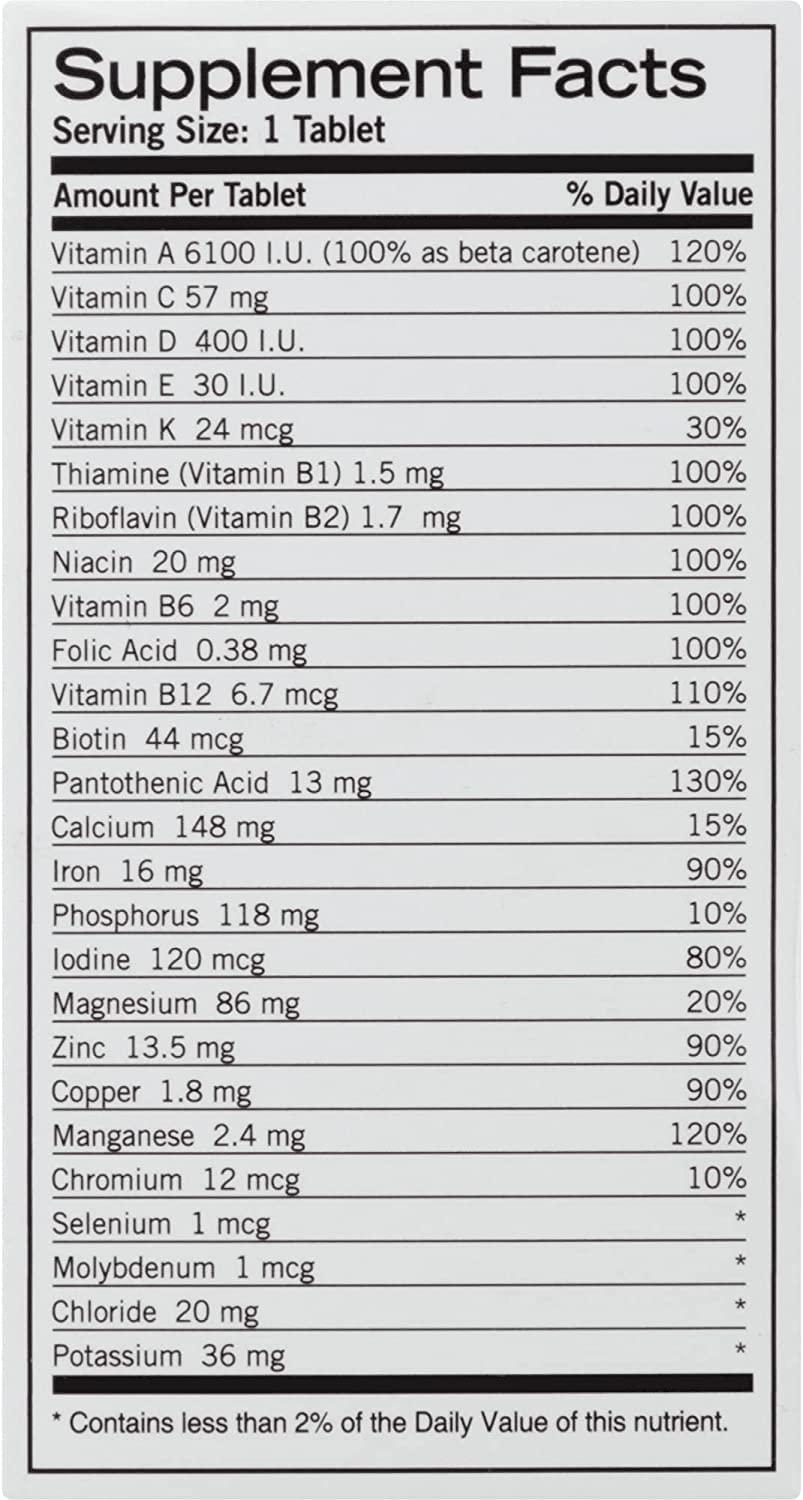 Geritol Complete label closeup, shows no artificial sweeteners