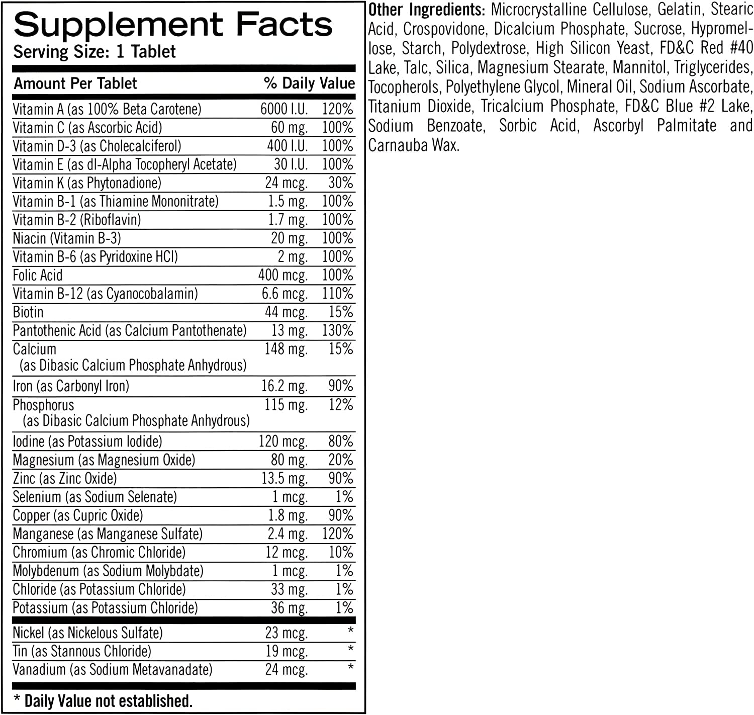 Geritol Complete no artificial sweeteners label for clean formulation