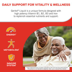 Geritol liquid spoon-dosing demonstrates easy daily iron and vitamin intake