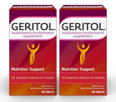 Geritol multivitamin bottle front promotes trusted daily nutrition support.