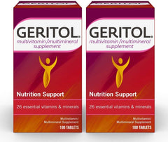Geritol multivitamin bottle front view illustrating complete daily nutrients for balanced nutrition