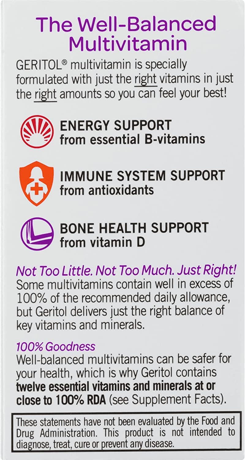 Geritol bottle pour image highlighting easy daily dose for energy support