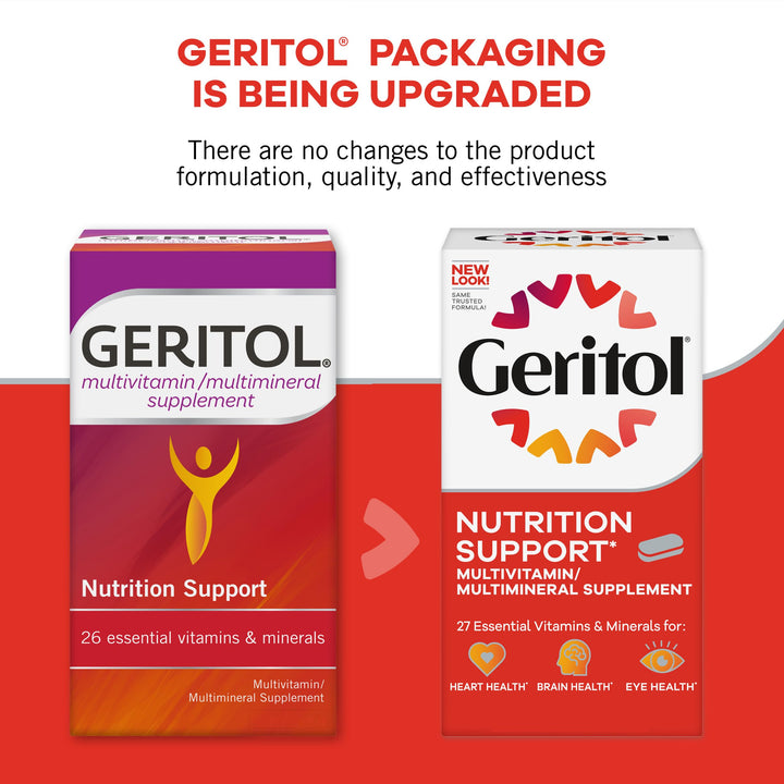 Geritol multivitamin gluten-free symbol indicating allergy-friendly option.