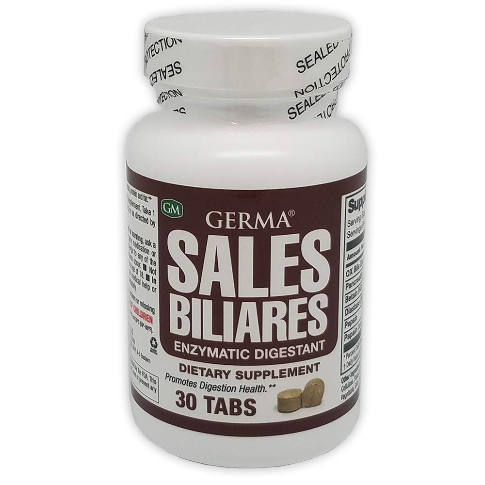 Germa Bile Salts bottle pour aids fat digestion after meals.