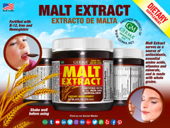 Germa malt extract bottle pour capturing quick mix for a nutrient boost.