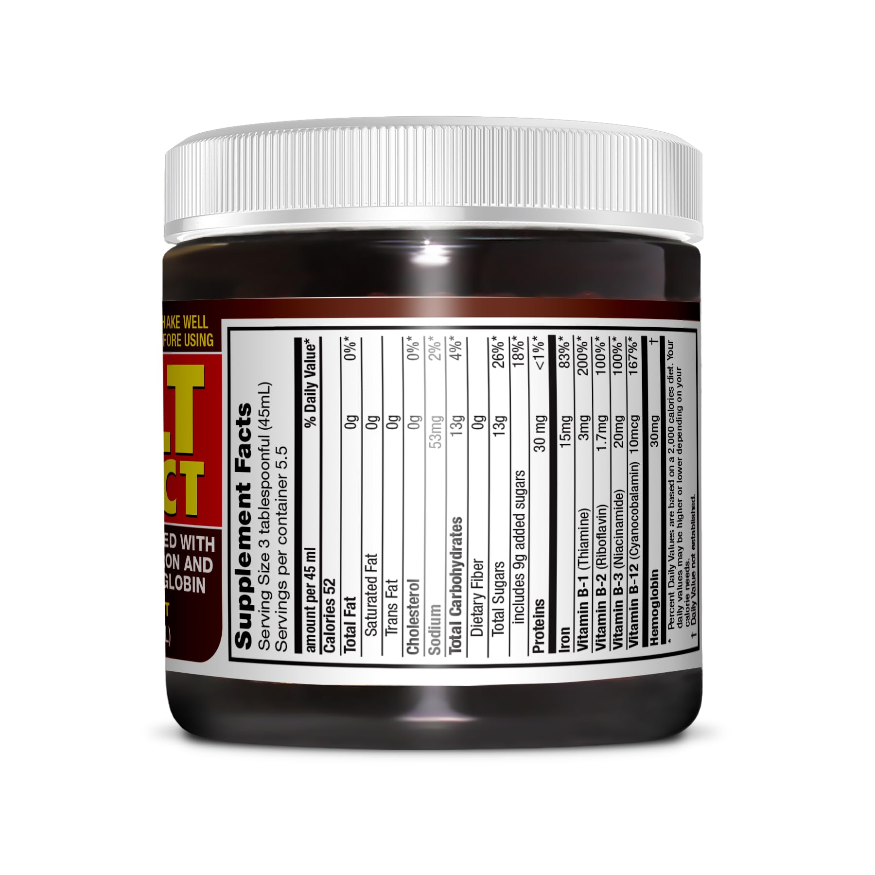 Germa malt extract closeup shows iron and B12 fortification for vitality.