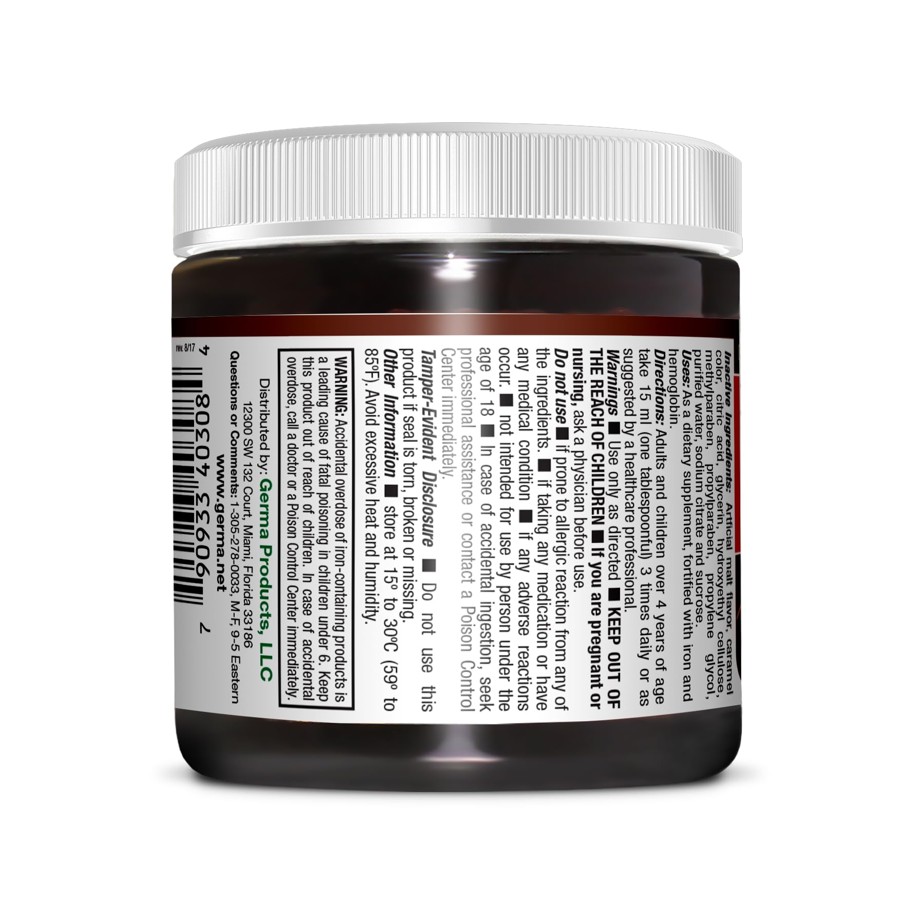 Germa malt extract packaging with nutrition facts helps plan daily intake.