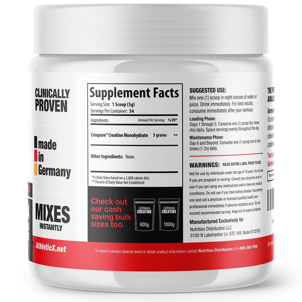 German Creatine promotes stronger workouts and noticeable muscle pumps.