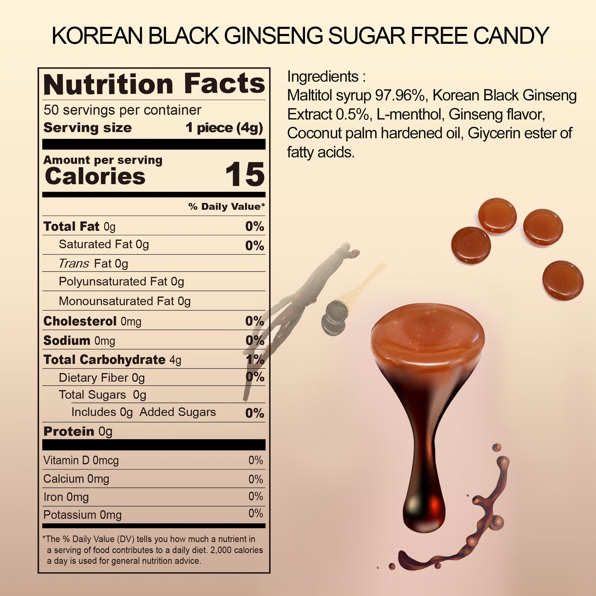 GeumHeuk Black Ginseng Candy ingredients panel notes no corn syrup