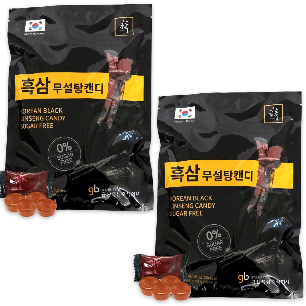 GeumHeuk Black Ginseng Candy packaging highlights premium ginseng and sugar-free benefits