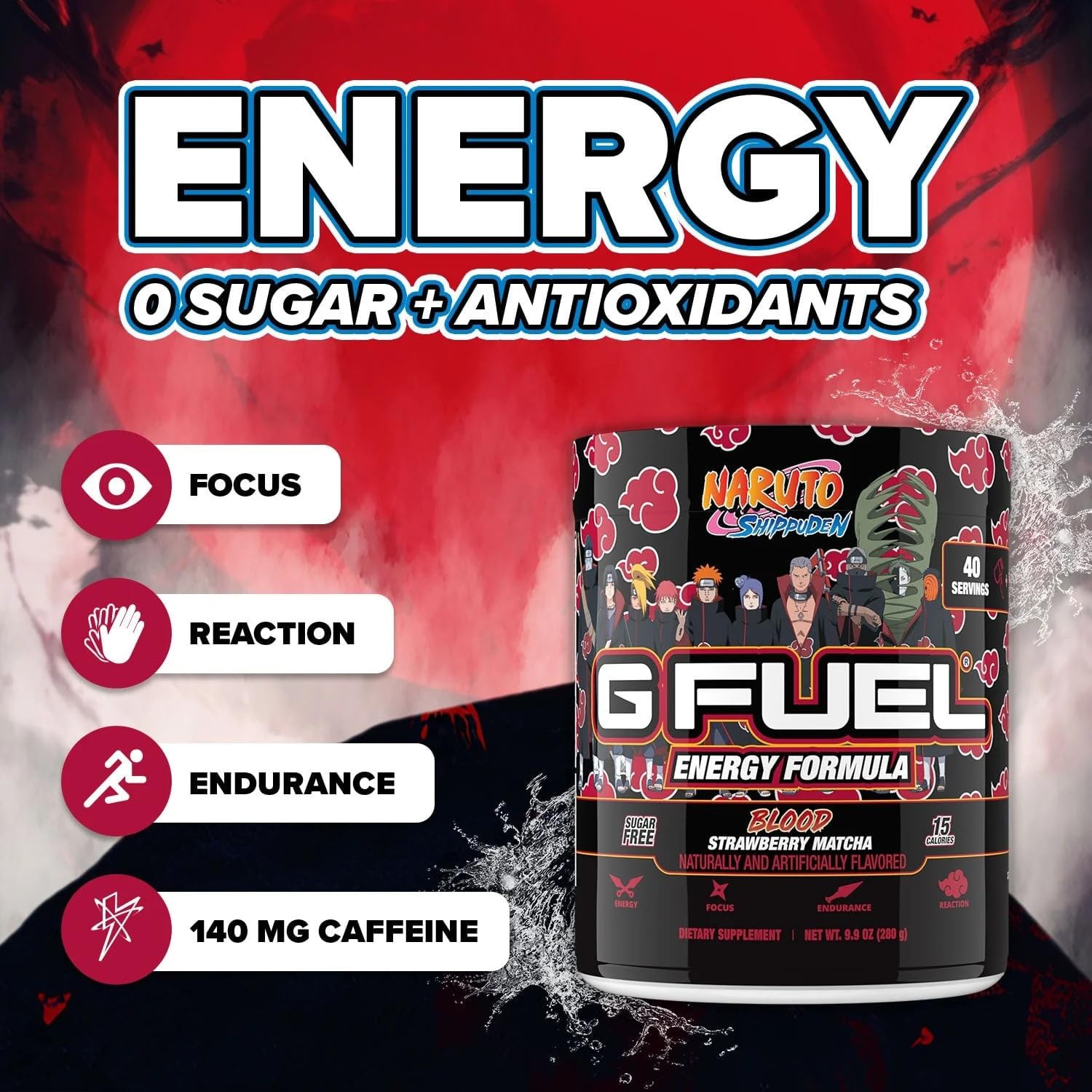 G Fuel Akasuki Blood Energy Powder glass depicts a prepared drink ideal for study sessions and workouts