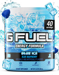 G Fuel Blue Ice powder in a jar for a quick energy boost during gaming