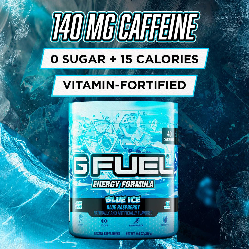 G Fuel Blue Ice ready glass shows a refreshing, sugar-free energy for focused play