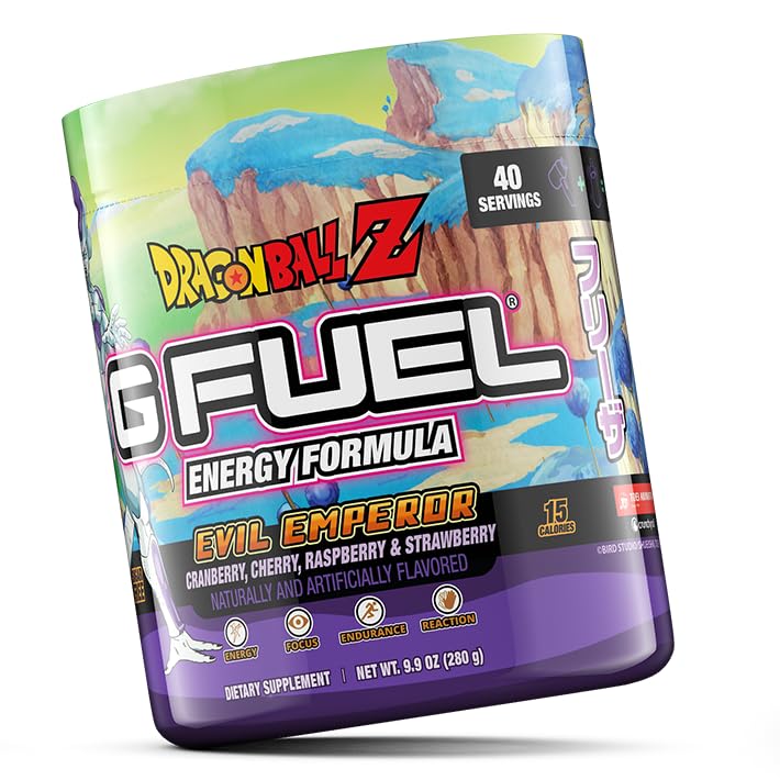 G Fuel Dragon Ball Z energy powder packaging on shelf for easy access