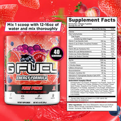 G Fuel Fruit Punch packaging box highlighting sugar-free energy