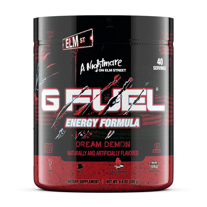 G Fuel Nightmare Elm Street Dream Demon canister ready for tart fruit punch boost