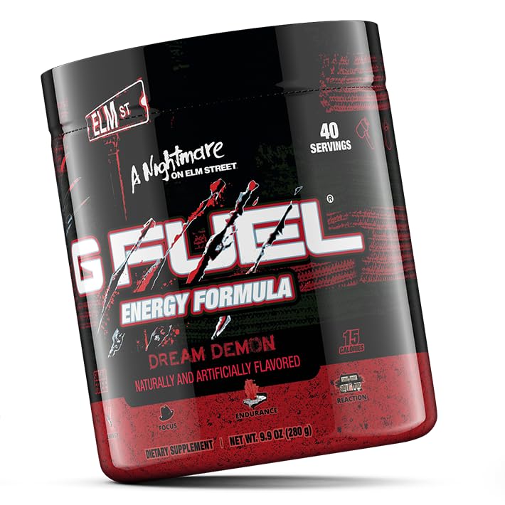 Prepared G Fuel Nightmare Elm Street Dream Demon drink for gaming focus