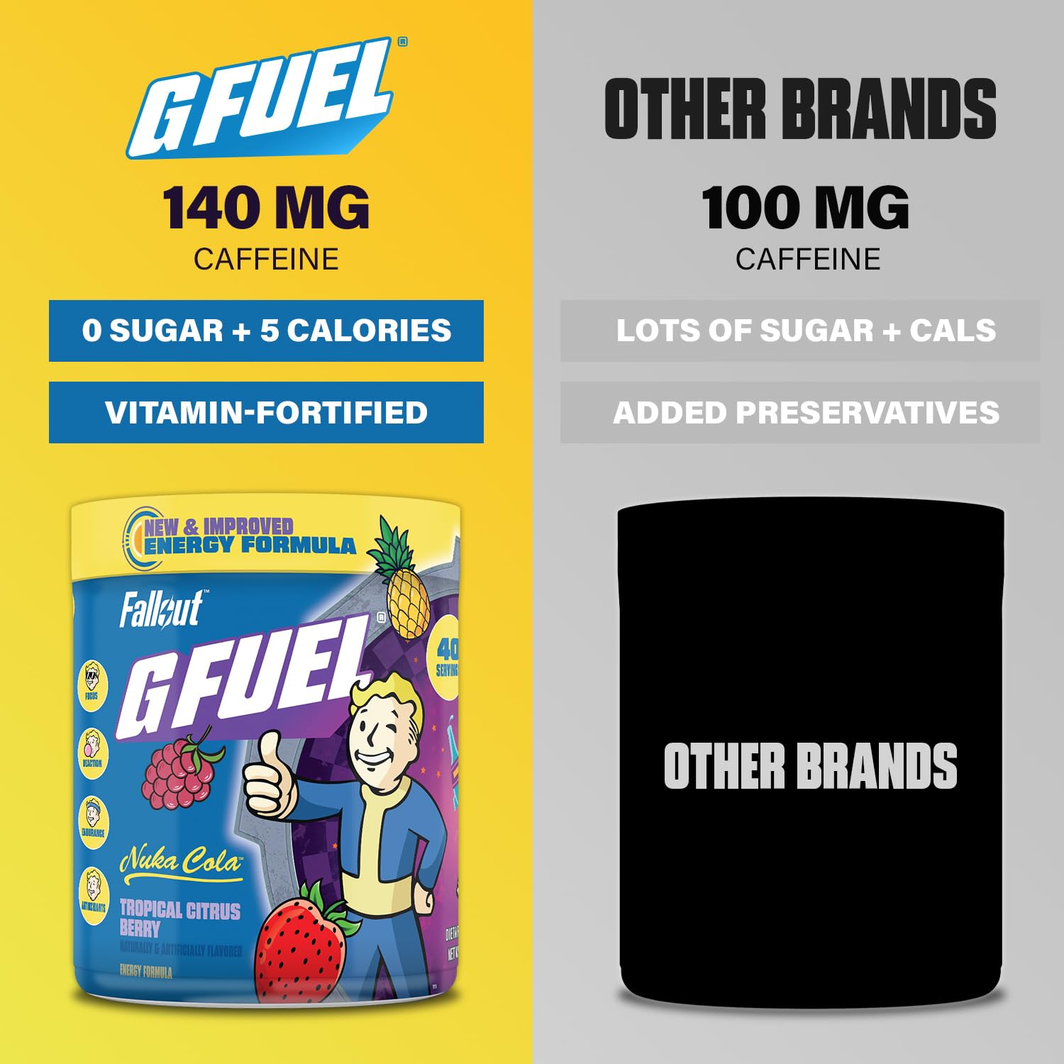 G Fuel Nuka Cola 2.0 glass with mixed drink showcasing sugar-free energy.