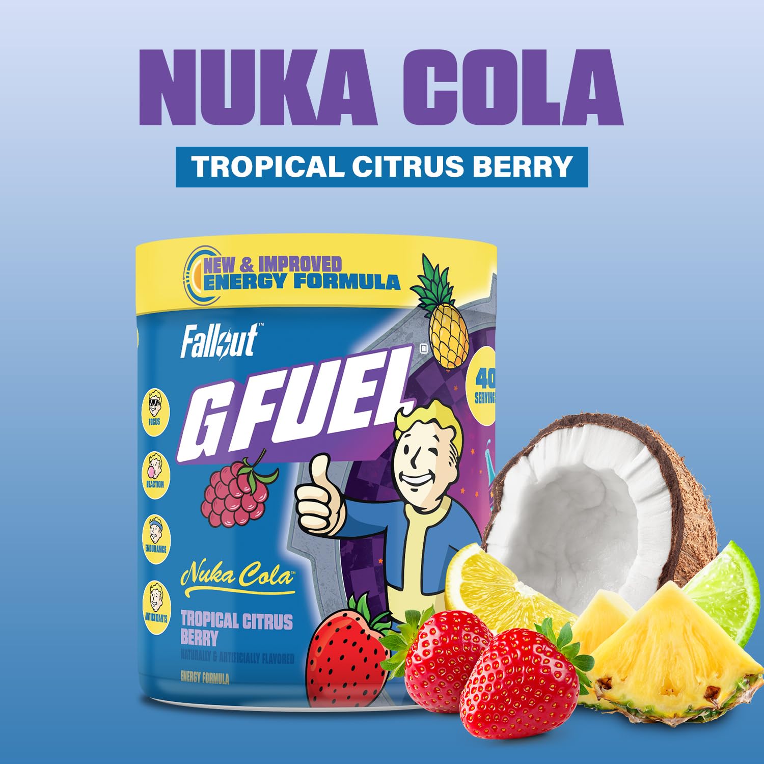 G Fuel Nuka Cola 2.0 pre-game drink for sharpened focus during play.