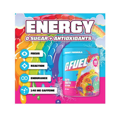 G Fuel Tutti Frutti shaker with powder ready for focus boost.