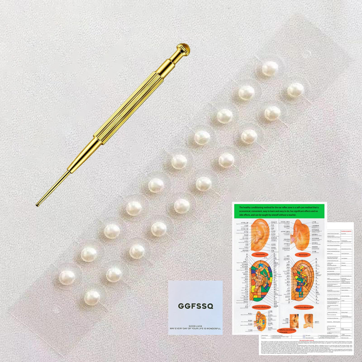GGFSSQ Pearl Ear Seeds kit packaging, a sleek, portable set for on-the-go use.
