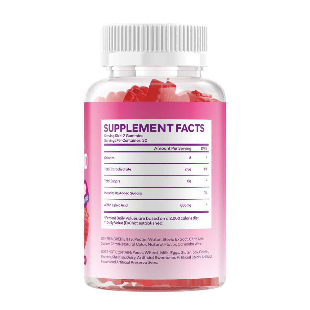 GGMMUU Alpha Lipoic Acid Gummies glass bowl with chews suggesting daily routine.