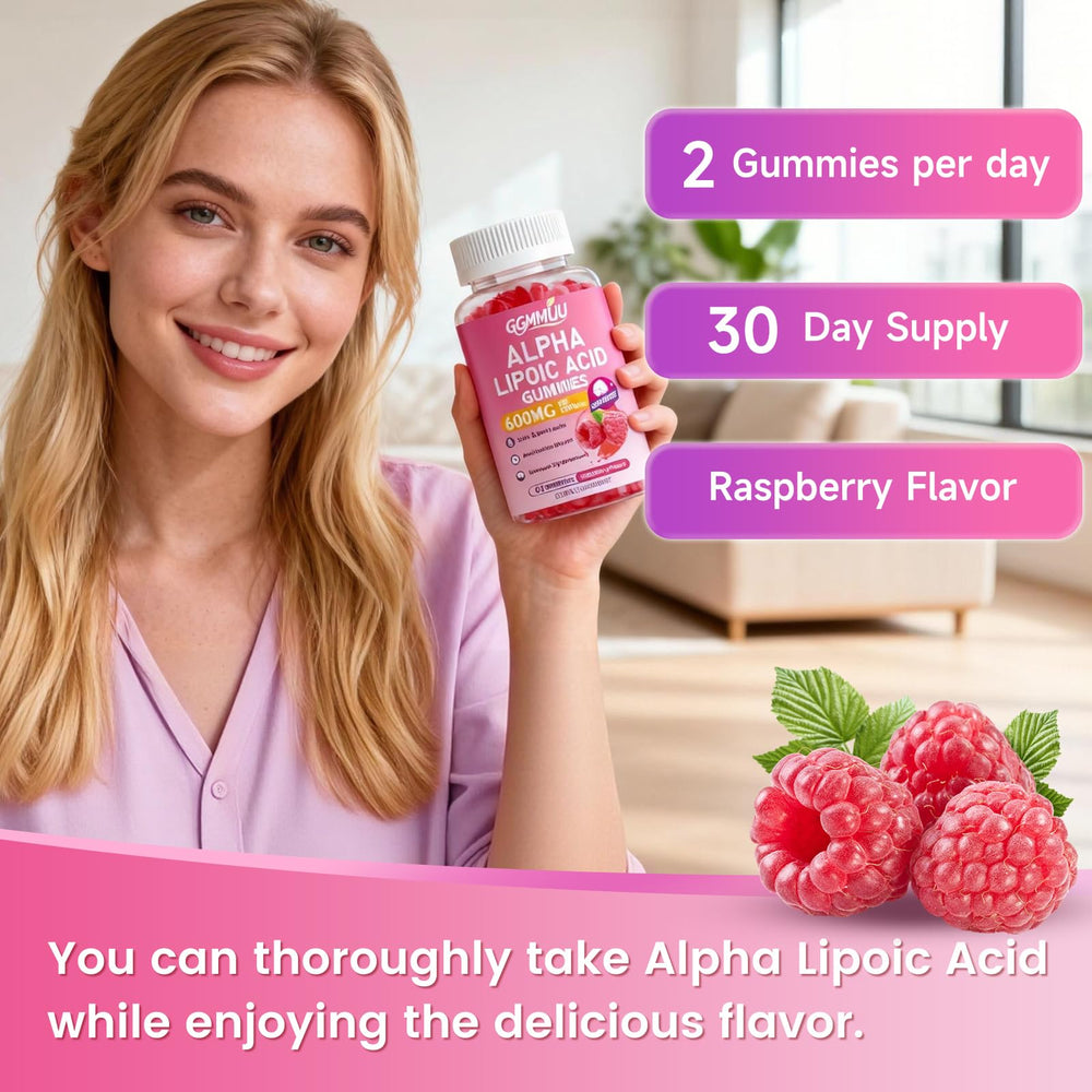 GGMMUU Alpha Lipoic Acid Gummies closeup texture showcases easy-to-chew chewables.
