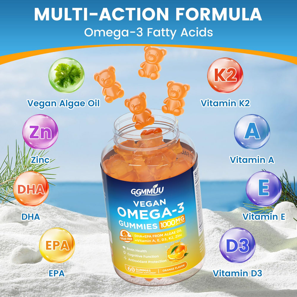 GGMMUU omega3 gummies serving illustration showing easy daily dosage.