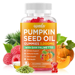 GGMMUU Pumpkin Seed Oil Gummies bottle promotes convenient daily nourishment for hair and skin support.