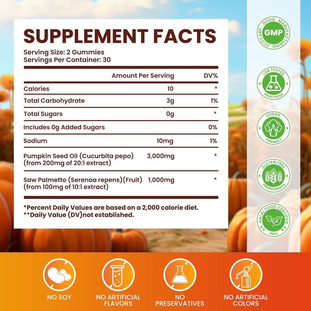 GGMMUU pumpkin seed oil and saw palmetto ingredients close-up for scalp health