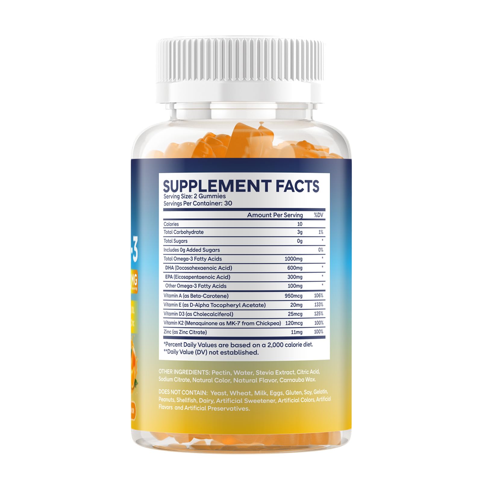 GGMMUU omega3 gummies closeup with DHA and EPA content in a vegetarian formula