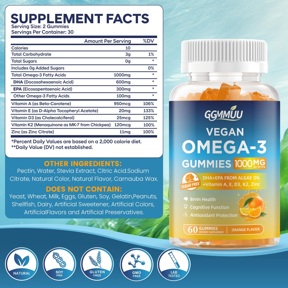 GGMMUU orange-flavor gummy close-up highlighting tasty plant-based omega-3.