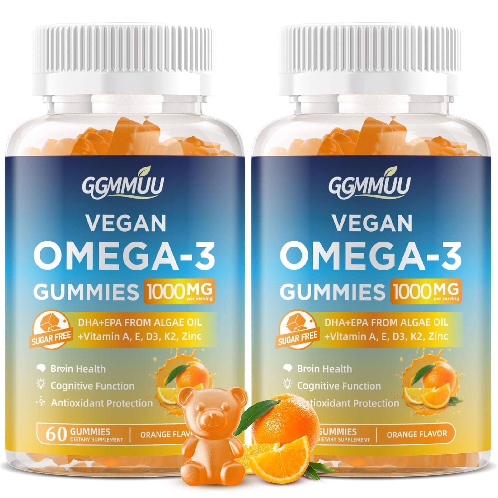 GGMMUU vegan omega3 gummies two-pack bottles for daily omega-3 support.