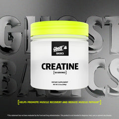 Ghost Basics Creatine powder scoop demonstrates easy, precise daily dosing.