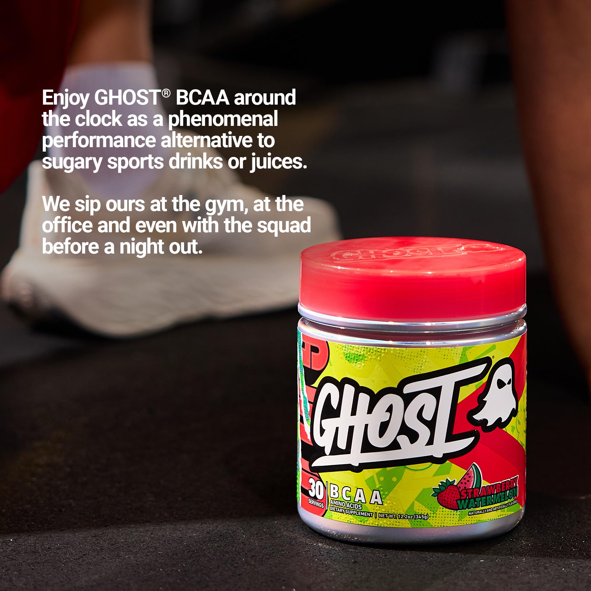 GHOST BCAA powder ready for pre workout use with sugar-free formula