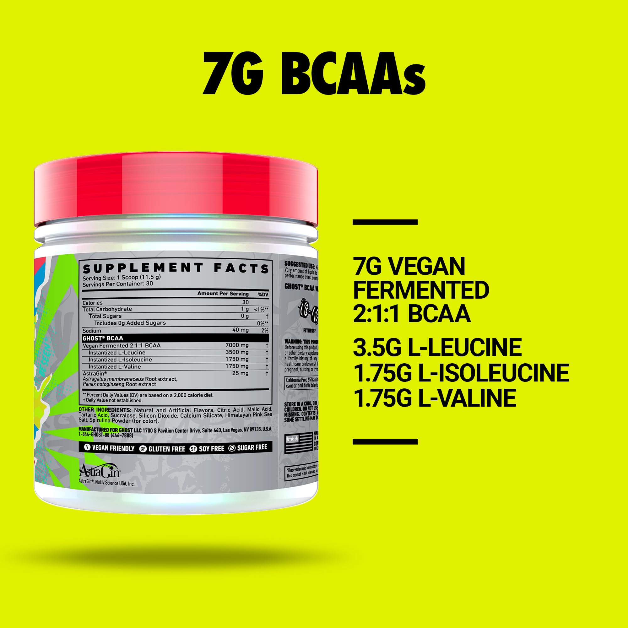 GHOST BCAA Transparent label shows exact ingredient amounts