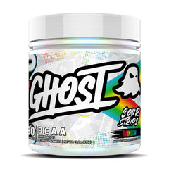 GHOST BCAA Sour Strips bottle highlights a sugar-free intra-workout option
