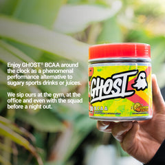 Transparent label on GHOST BCAA Lemon Crush with exact BCAA amounts