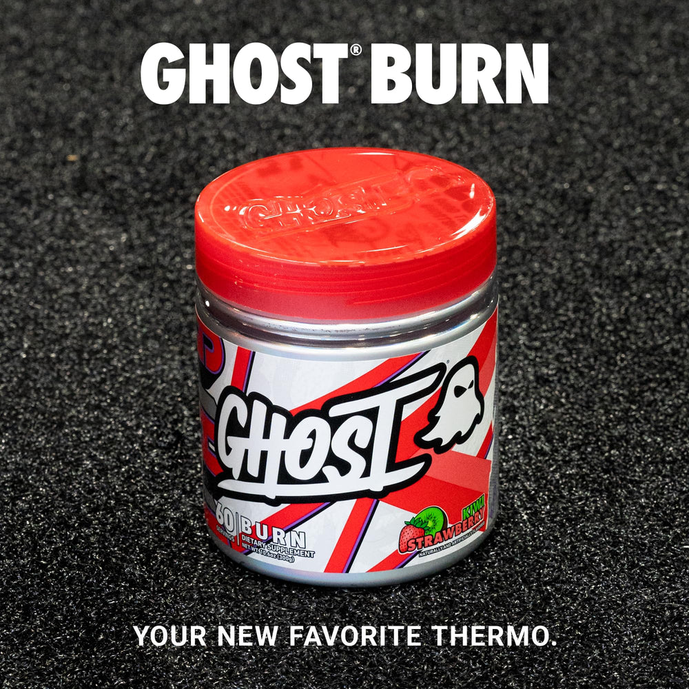 GHOST Burn powder scoop dispensing into shaker for quick mixing.