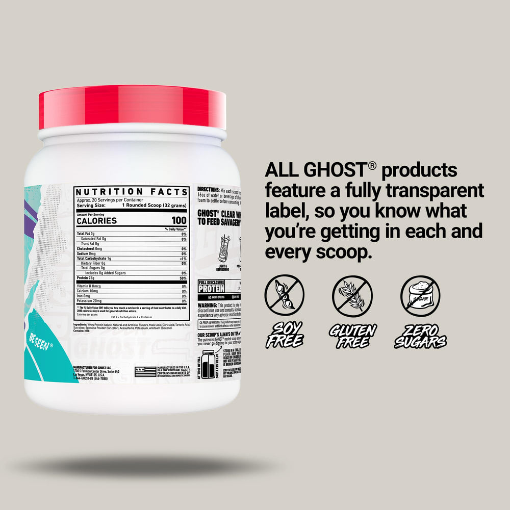 Protein Isolate Blue Raspberry Ghost Clear Whey Isolate Protein Powder - Blue Raspberry, 25g Per Scoo ...