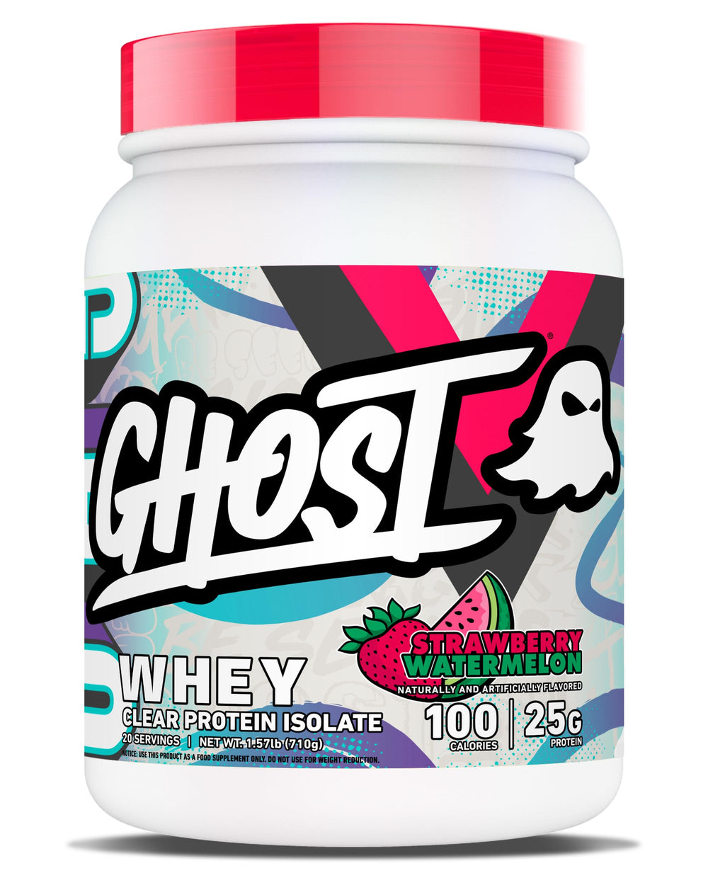 GHOST Clear Whey Isolate strawberry watermelon tub packaging showing the product