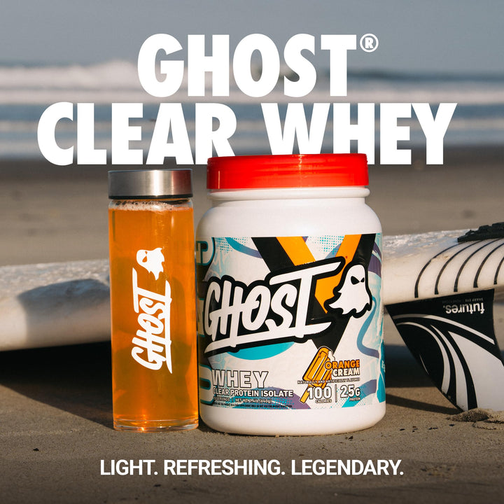 Ghost Clear Whey Orange Cream scoop ready for post-workout shake.