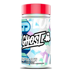GHOST Glow capsules bottle front for daily vegan skin-support routine.