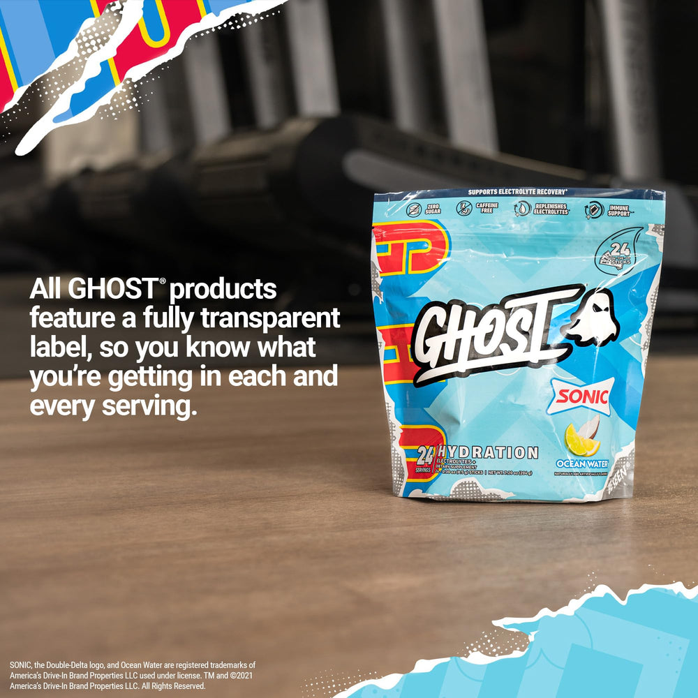 Close-up of GHOST Hydration powder texture ideal for mixing.