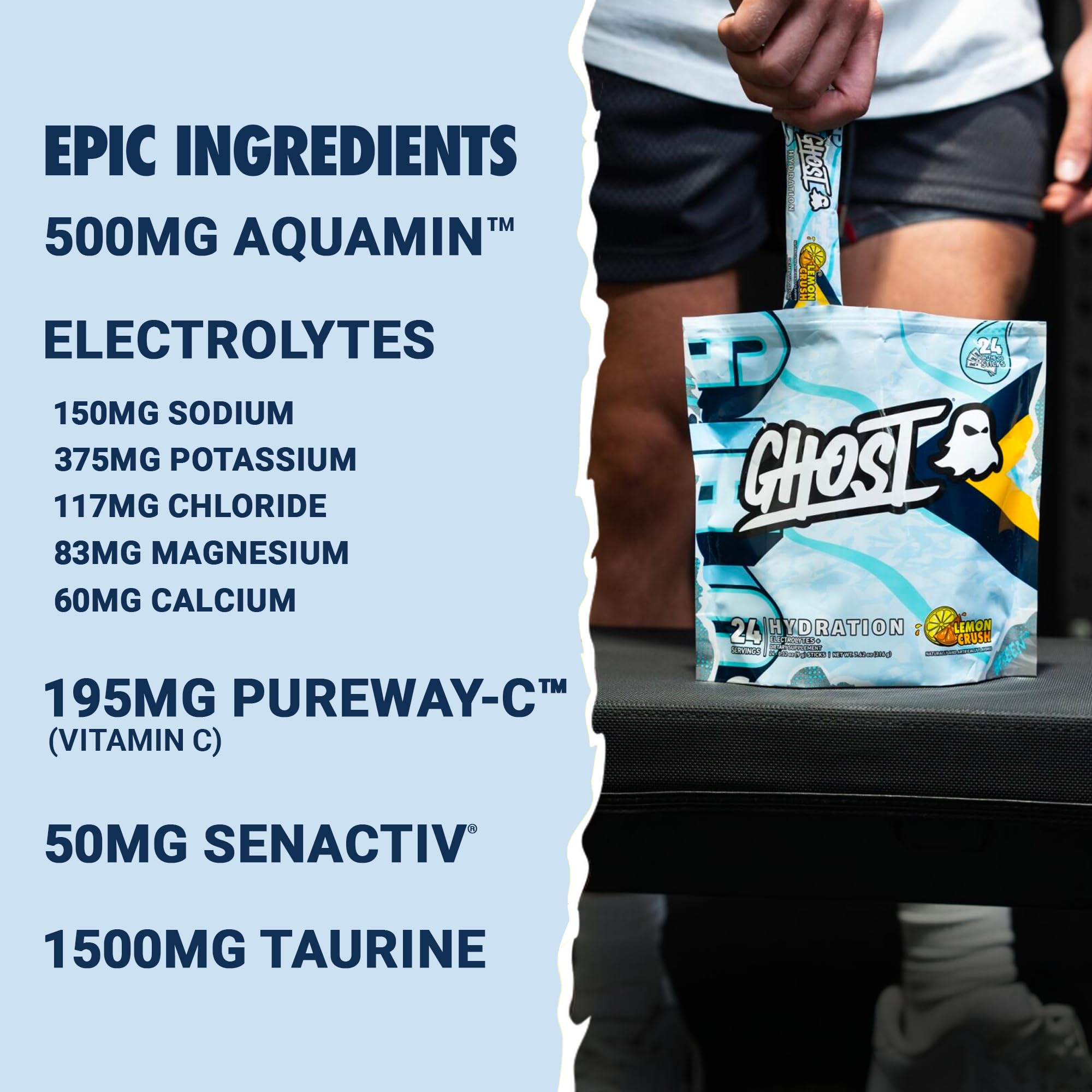 GHOST Hydration Lemon Crush glass of water ready to sip mid workout