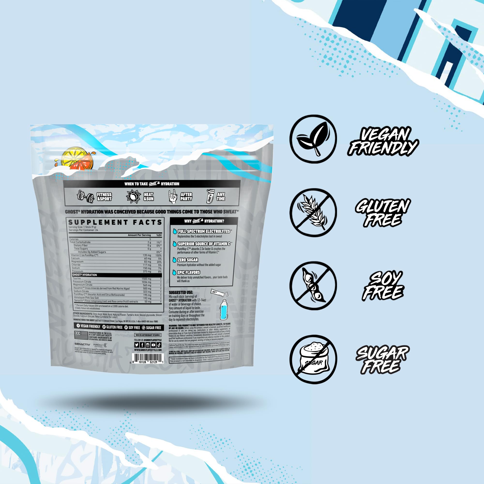 GHOST Hydration Lemon Crush shaker with powder for daily hydration